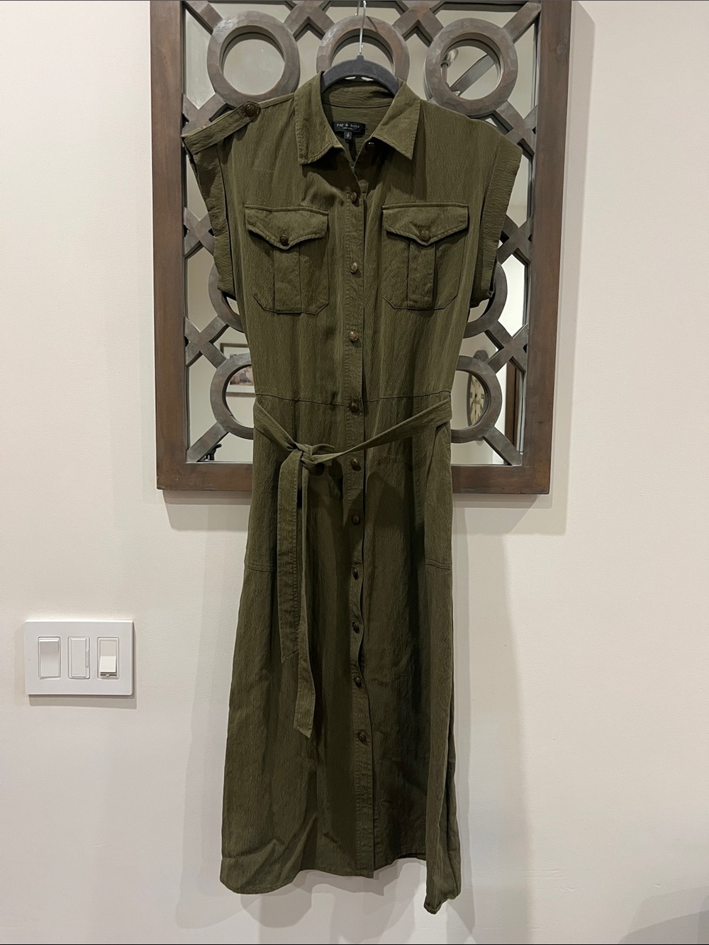 rag & bone Olive Shirt with Fold-Over Collar